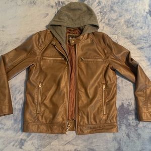 GUESS MEN’S leather jacket with detachable hood